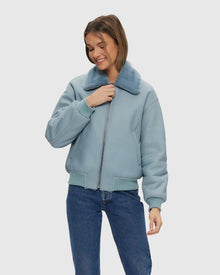Shearling Lamb Zip Jacket | Pastel Blue