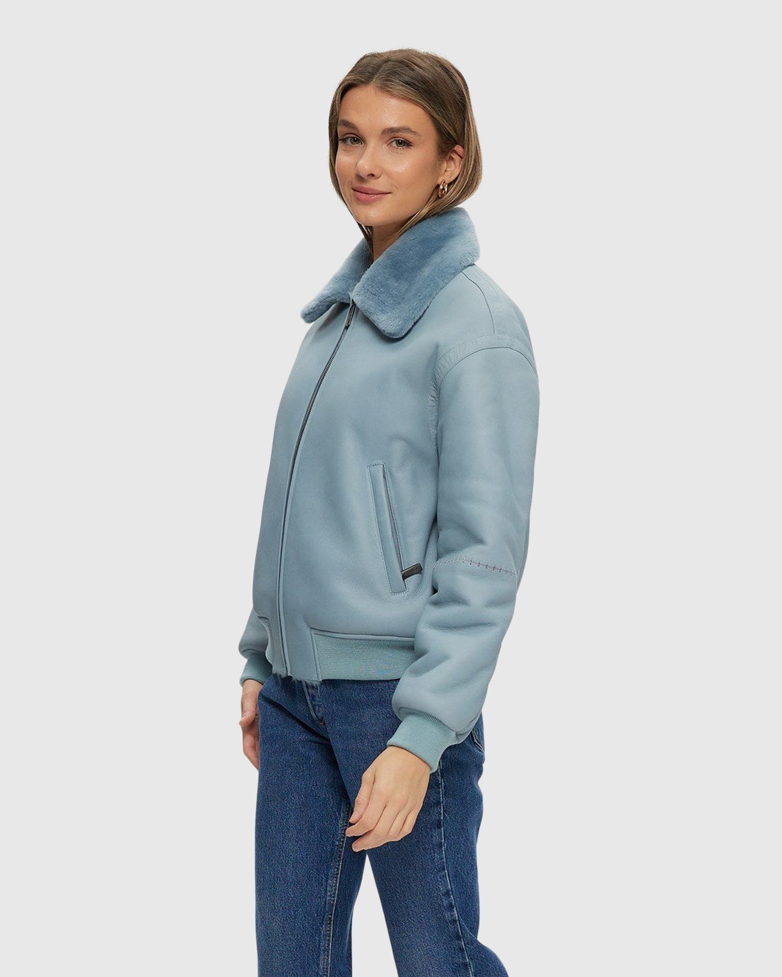 Shearling Lamb Zip Jacket | Pastel Blue