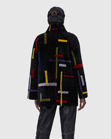 Shearling Lamb Zip Jacket With Abstract Intarsia | Black/Multi Intarsia