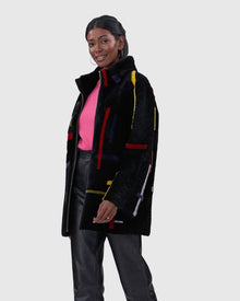 Shearling Lamb Zip Jacket With Abstract Intarsia | Black/Multi Intarsia