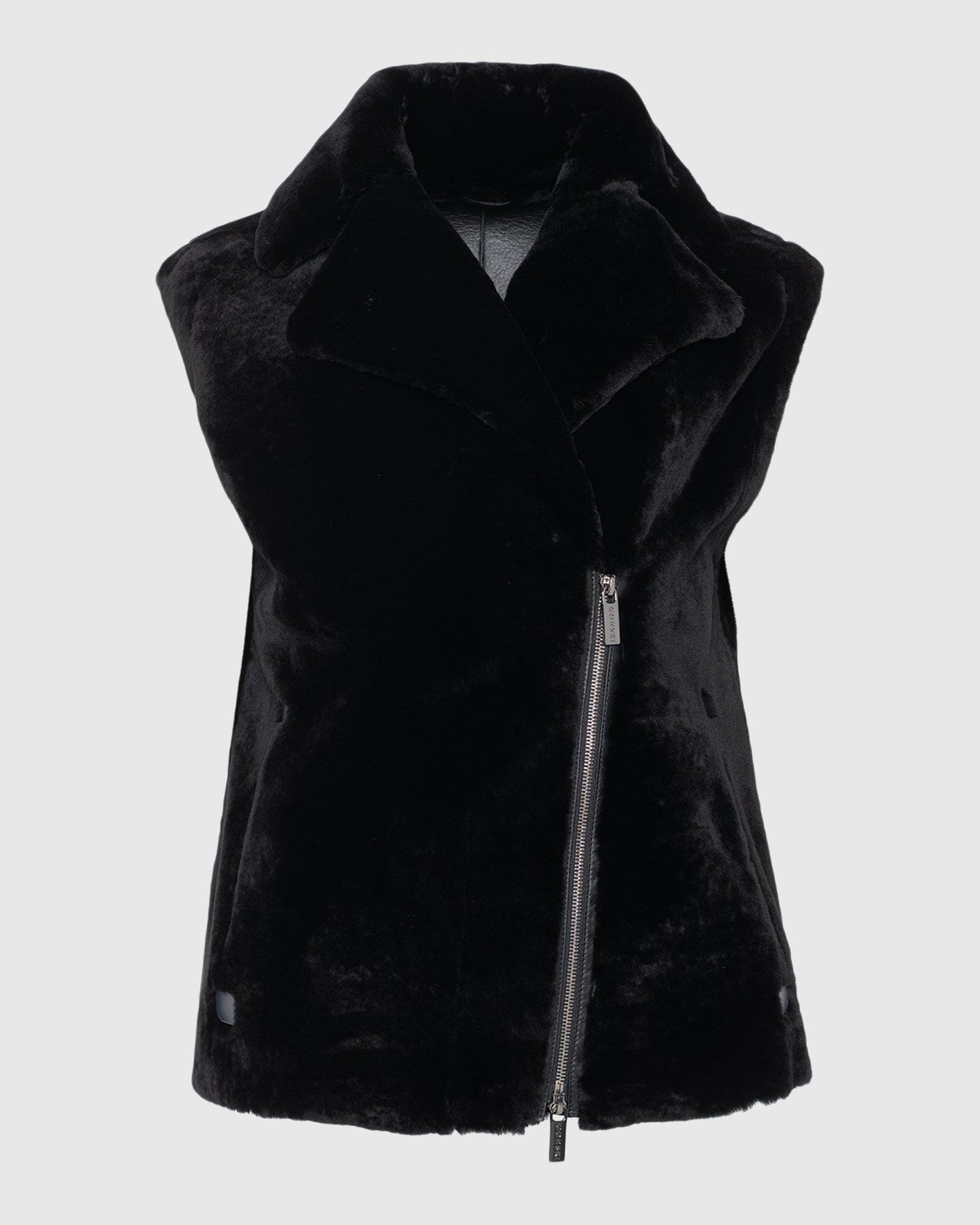 Shearling Lamb Zip Vest | Black