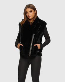Shearling Lamb Zip Vest | Black