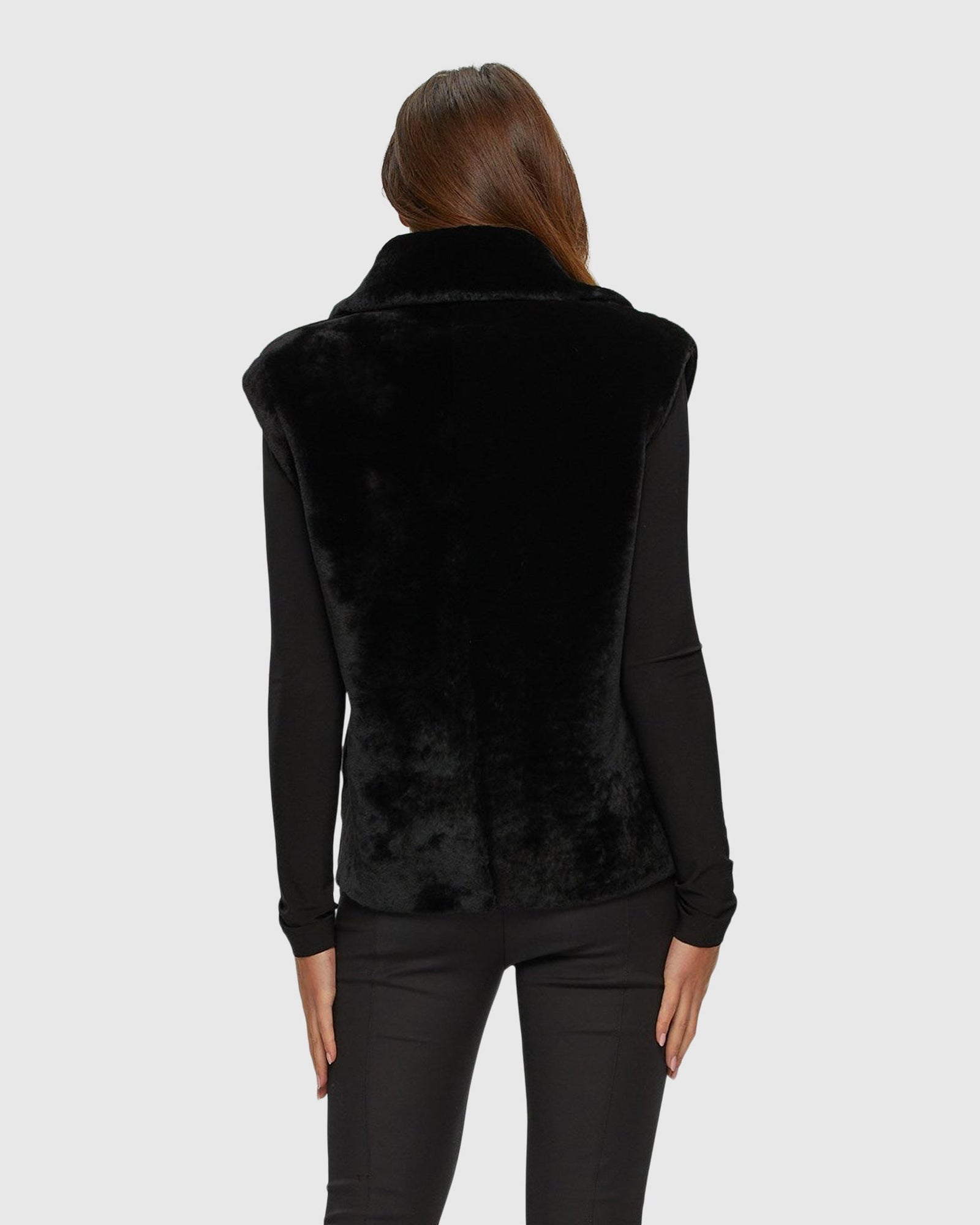 Shearling Lamb Zip Vest | Black