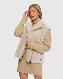 Shearling Lamb Zip Vest | Beige