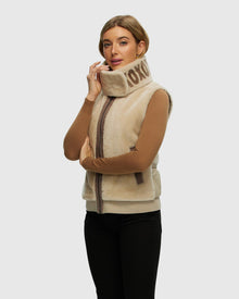 Shearling Lamb Zip Vest With Detachable Collar | Beige