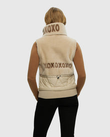 Shearling Lamb Zip Vest With Detachable Collar | Beige