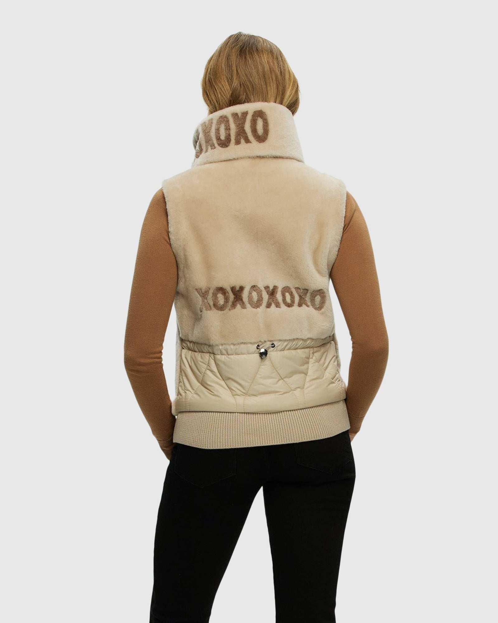 Shearling Lamb Zip Vest With Detachable Collar | Beige