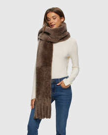 Silky Select Shearling Lamb Stole With Fringes | Taupe