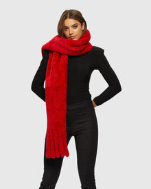 Silky Select Shearling Lamb Stole With Fringes | Red