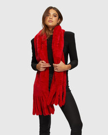 Silky Select Shearling Lamb Stole With Fringes | Red