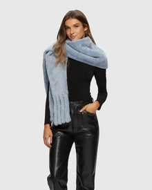 Silky Select Shearling Lamb Stole With Fringes | Sky Blue