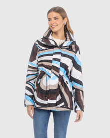 Lightweight Zip Jacket With Concealed Hood | Sky/Brown Swirl