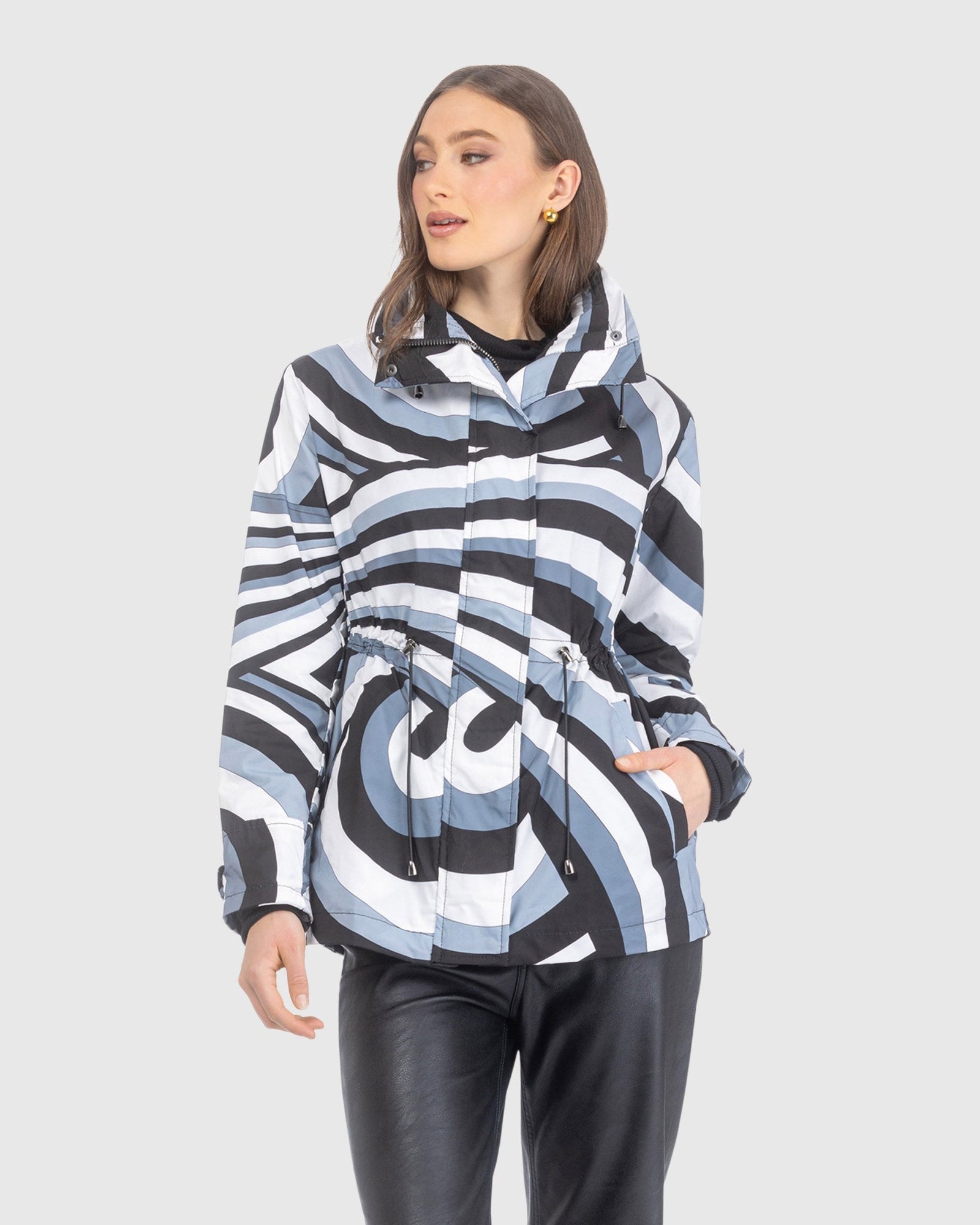Lightweight Zip Jacket With Concealed Hood | Gray Swirl