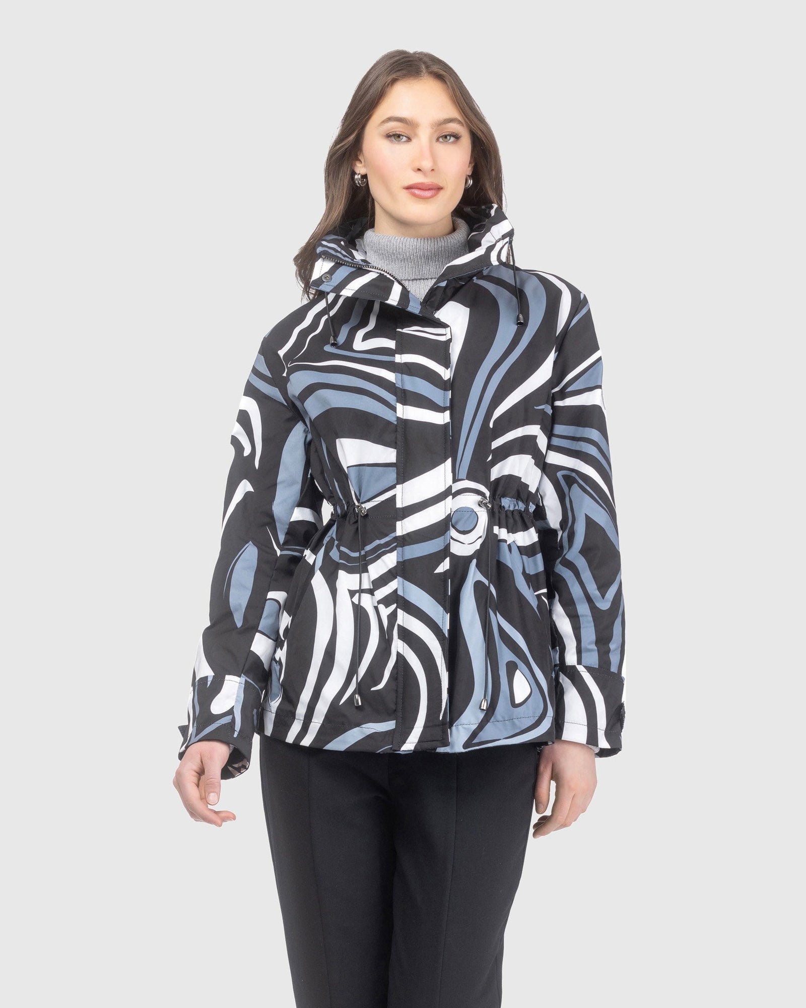 Lightweight Zip Jacket With Concealed Hood | Black Swirl