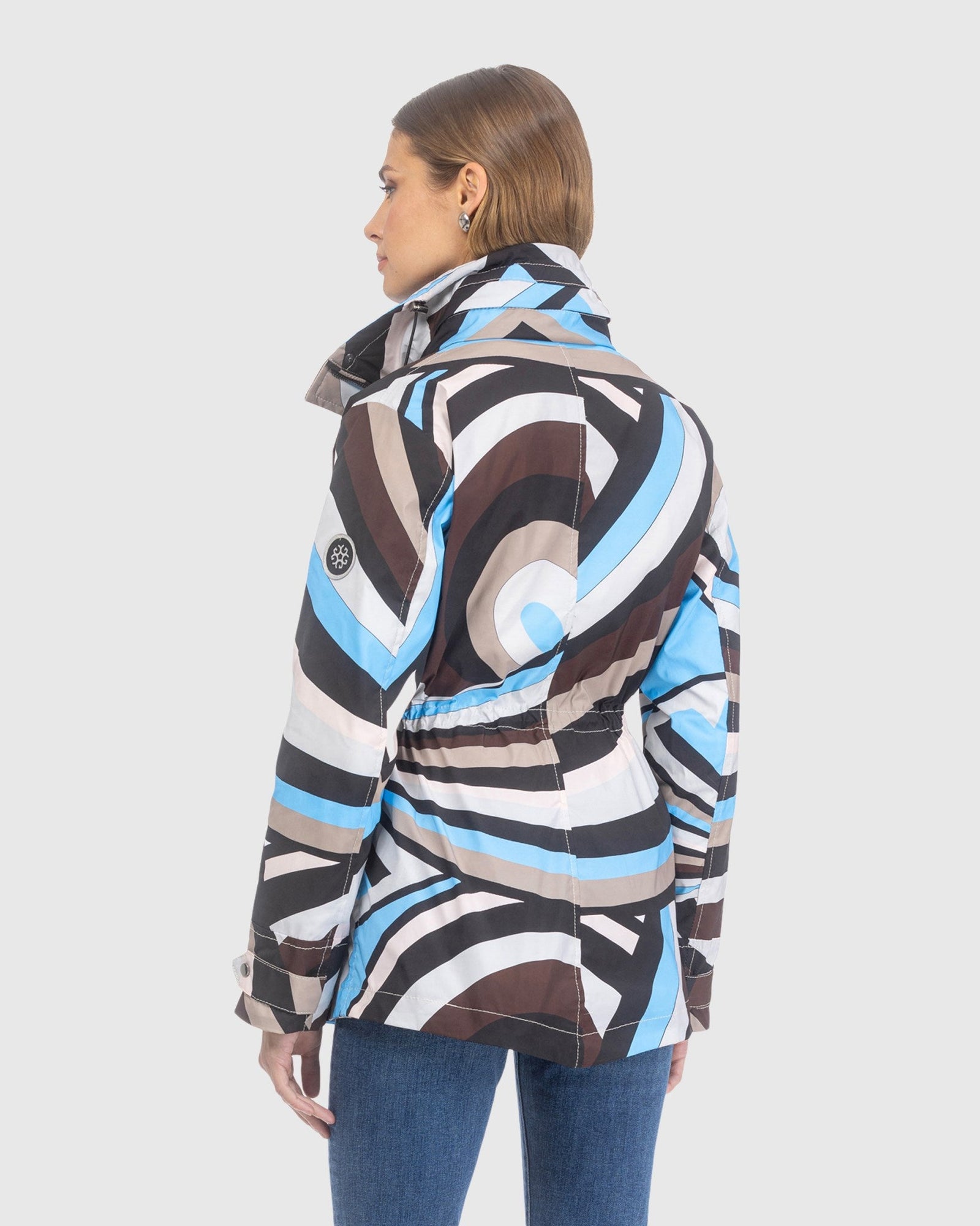Lightweight Zip Jacket With Concealed Hood | Sky/Brown Swirl