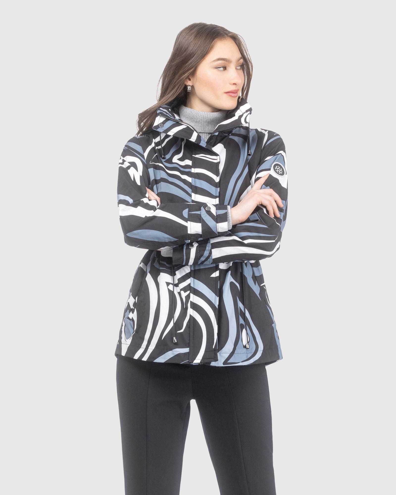 Lightweight Zip Jacket With Concealed Hood | Black Swirl