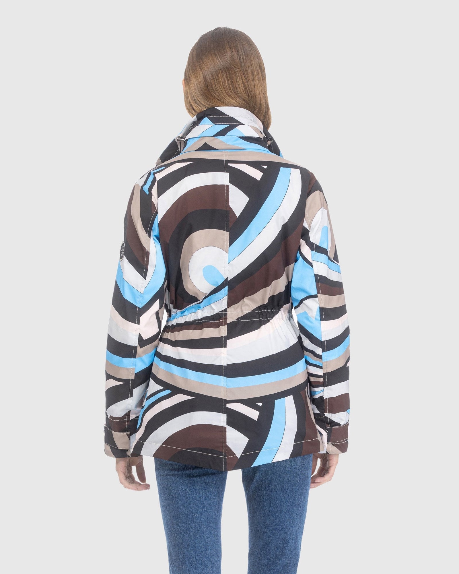 Lightweight Zip Jacket With Concealed Hood | Sky/Brown Swirl