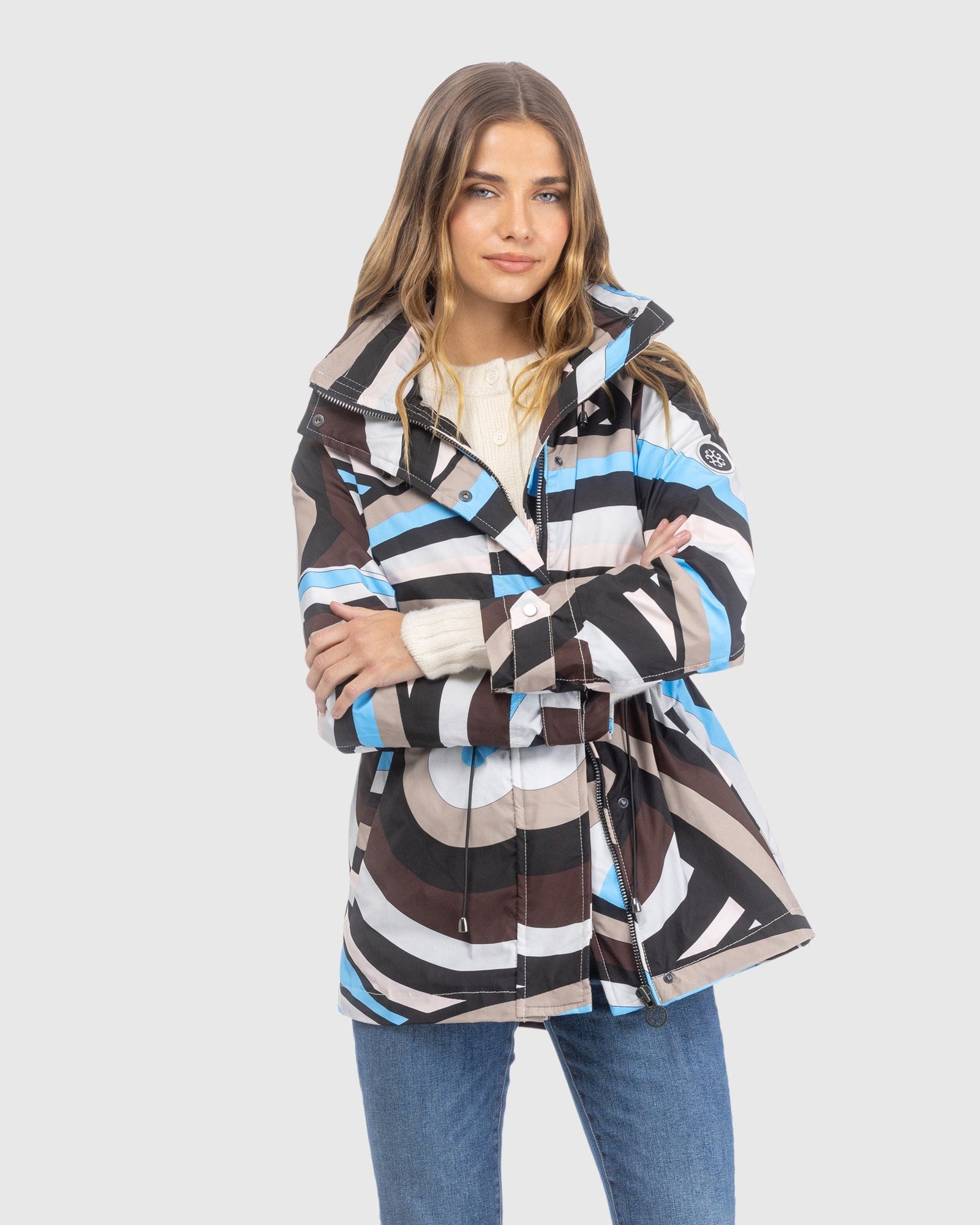 Lightweight Zip Jacket With Concealed Hood | Sky/Brown Swirl