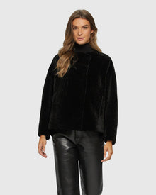 Textured Shearling Lamb Jacket | Black (V1)