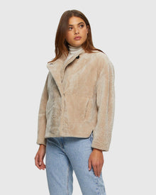 Textured Shearling Lamb Jacket | Beige