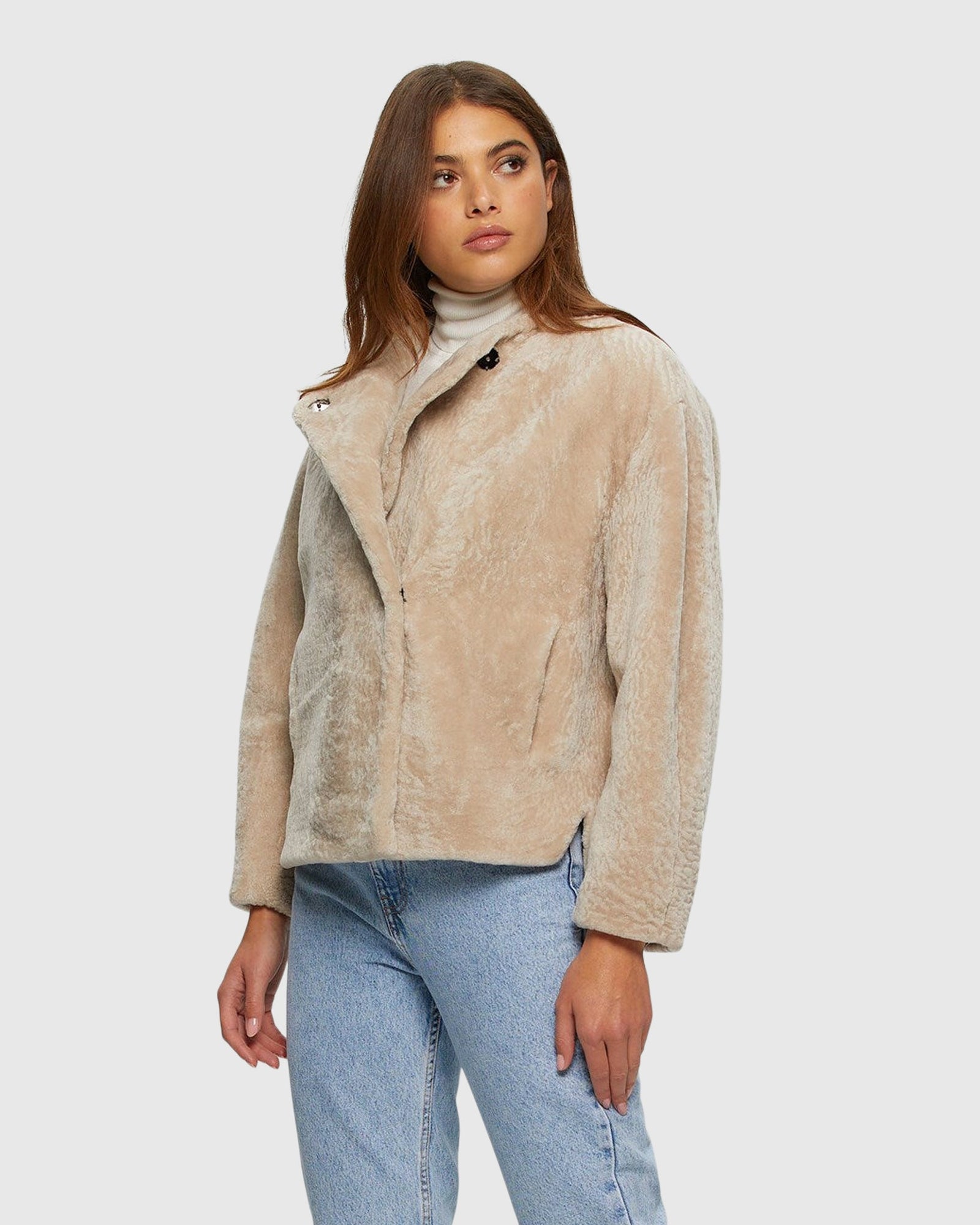 Textured Shearling Lamb Jacket | Beige
