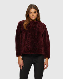Textured Shearling Lamb Jacket | Merlot