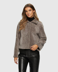 Textured Shearling Lamb Jacket | Gray
