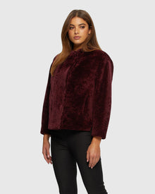 Textured Shearling Lamb Jacket | Merlot