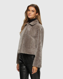 Textured Shearling Lamb Jacket | Gray