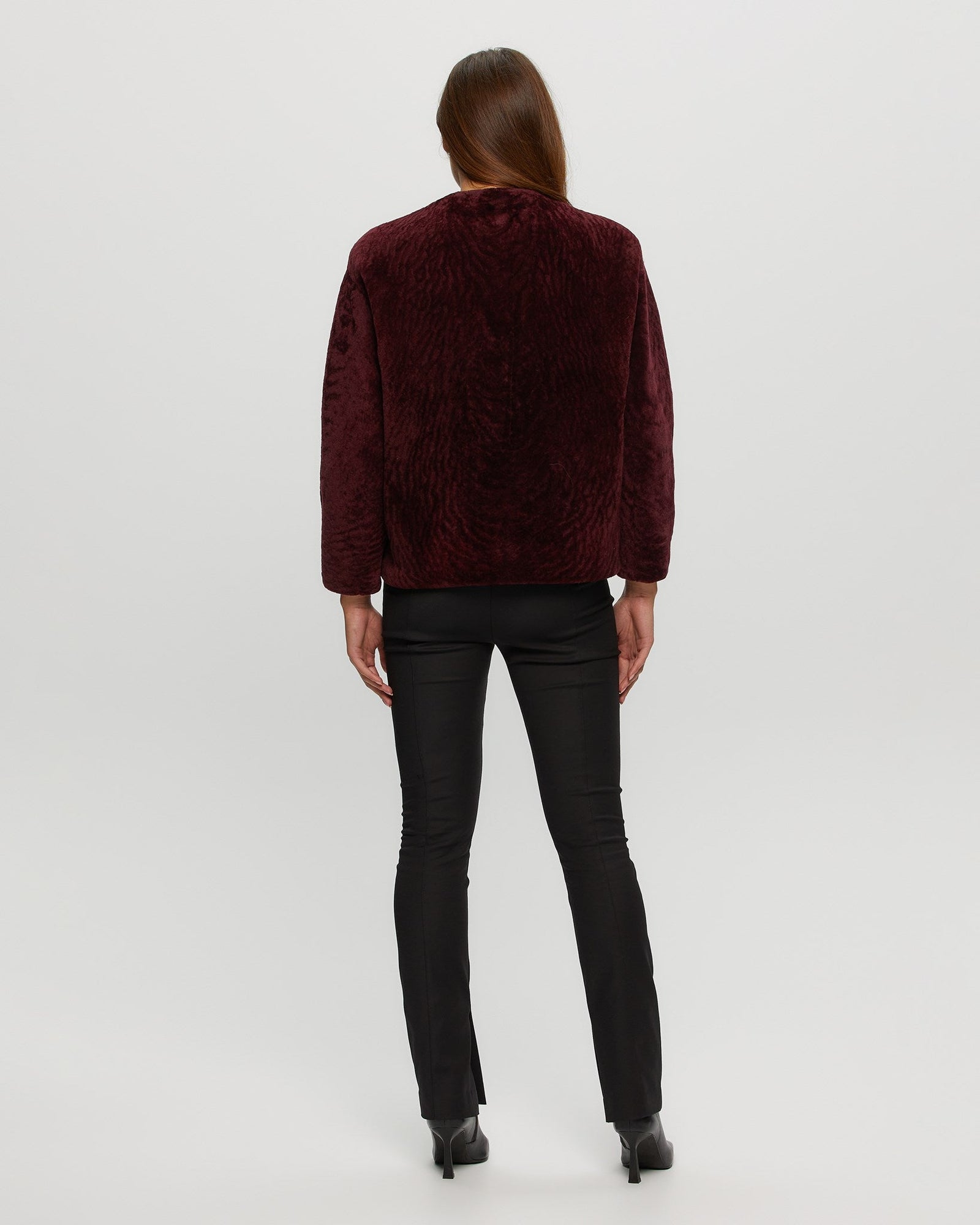 Textured Shearling Lamb Jacket | Women | Merlot