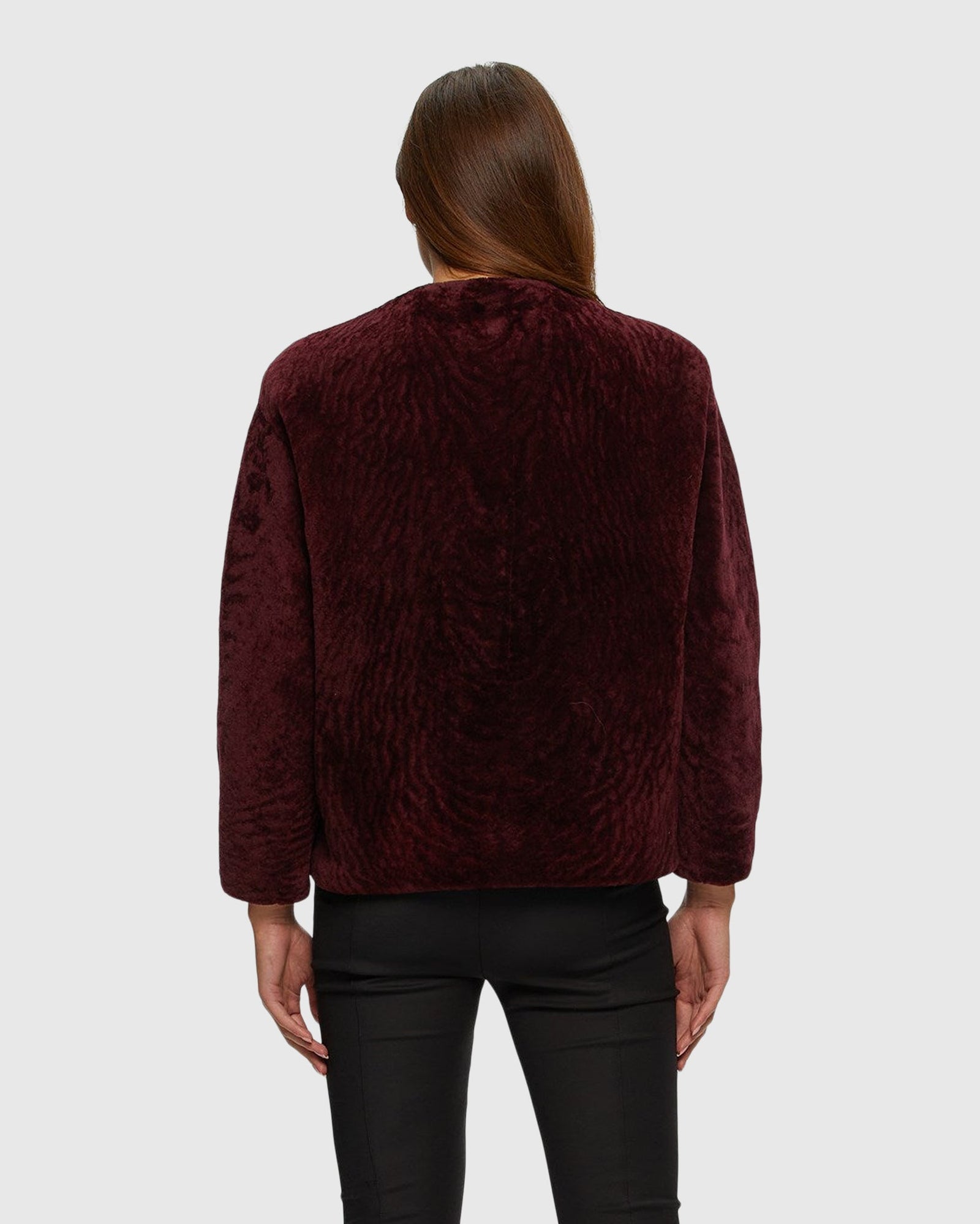 Textured Shearling Lamb Jacket | Merlot