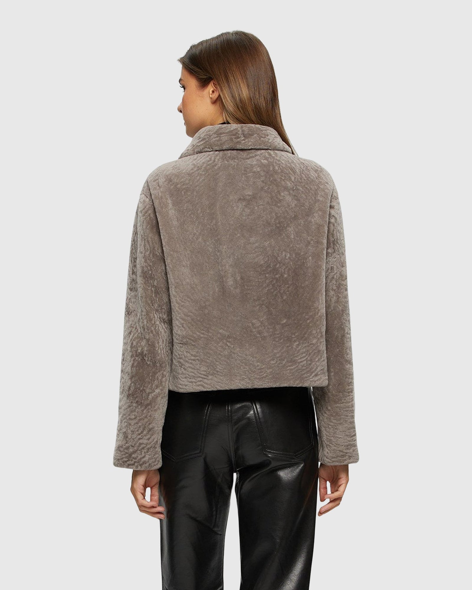 Textured Shearling Lamb Jacket | Gray