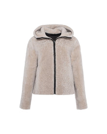 Tetured Shearling Lamb Zip Parka Reversible To Taffeta | Women | Beige x Dark Brown