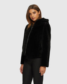 Textured Shearling Lamb Zip Parka Reversible To Taffeta | Black/Black