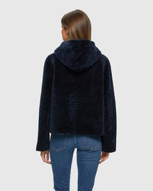 Textured Shearling Lamb Zip Parka Reversible To Taffeta | Navy/Black