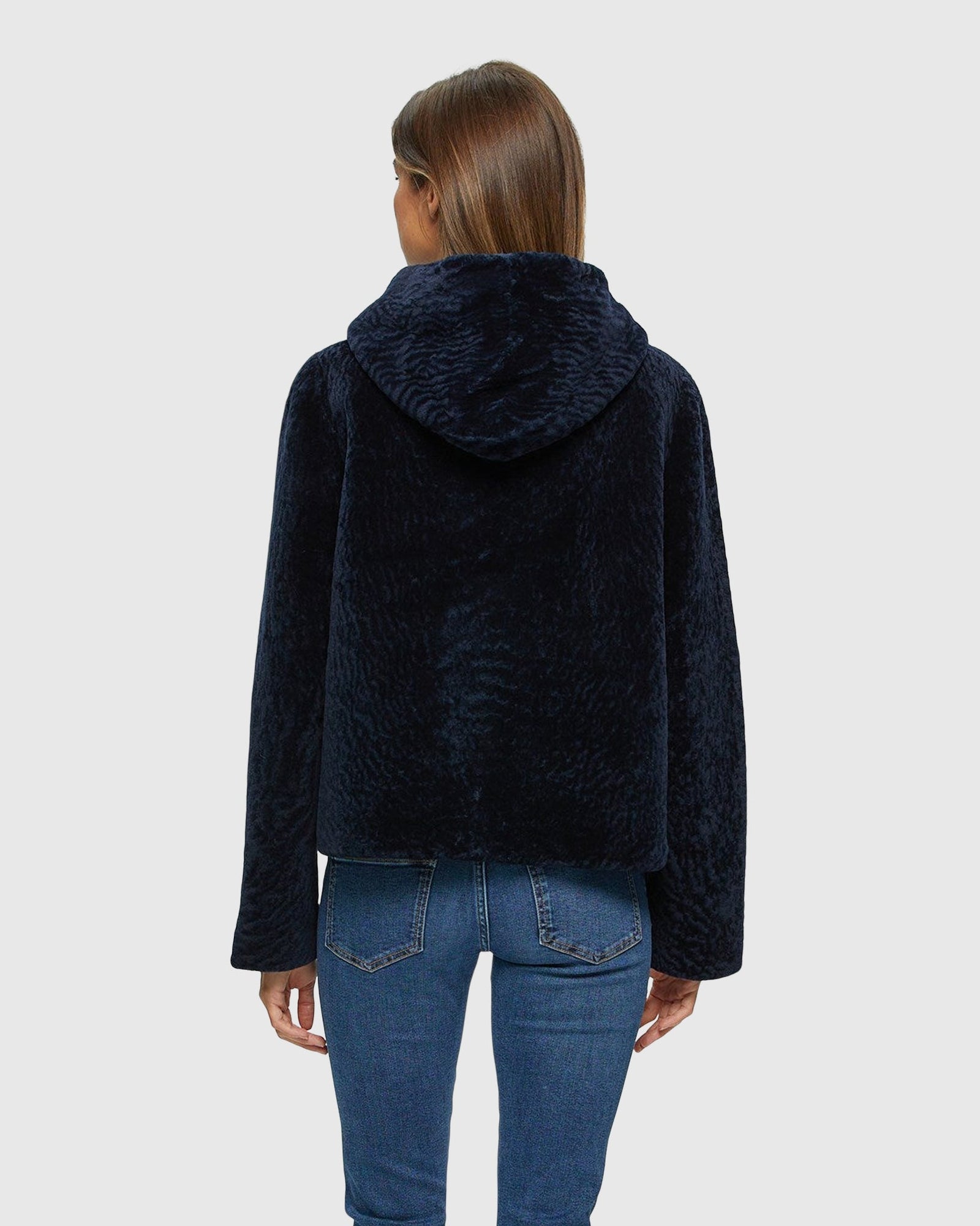 Textured Shearling Lamb Zip Parka Reversible To Taffeta | Navy/Black