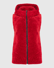 Textured Shearling Lamb Zip Vest Hooded Reversible To Taffeta | Red/Black