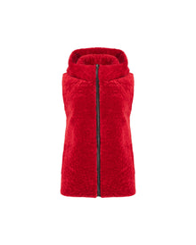 Tetu Shearling Lamb Zip Vest Hooded Reversible To Taffeta | Women | Red x Black