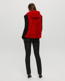 Tetu Shearling Lamb Zip Vest Hooded Reversible To Taffeta | Women | Red x Black