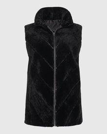 Textured Shearling Lamb Zip Vest Reversible To Taffeta | Black/Black