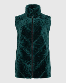 Textured Shearling Lamb Zip Vest Reversible To Taffeta | Emerald/Black