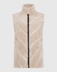 Textured Shearling Lamb Zip Vest Reversible To Taffeta | Beige/Dark Brown
