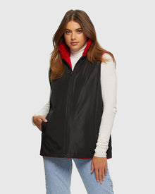 Textured Shearling Lamb Zip Vest Reversible To Taffeta | Red/Black