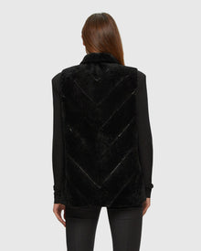 Textured Shearling Lamb Zip Vest Reversible To Taffeta | Black/Black