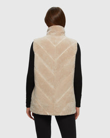 Textured Shearling Lamb Zip Vest Reversible To Taffeta | Beige/Dark Brown