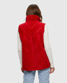 Textured Shearling Lamb Zip Vest Reversible To Taffeta | Red/Black