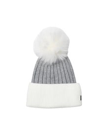 Two-Tone Knit Hat With Toscana Shearling Lamb Pompom | Women | White x Gray x White