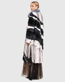 Wave Intarsia Mink Short Coat With Detachable Sable Collar | Cross/Black/White/Denim/Sky
