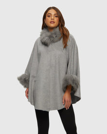 Wool And Cashmere Blend Cape With Toscana Shearling Lamb Trim | Gray