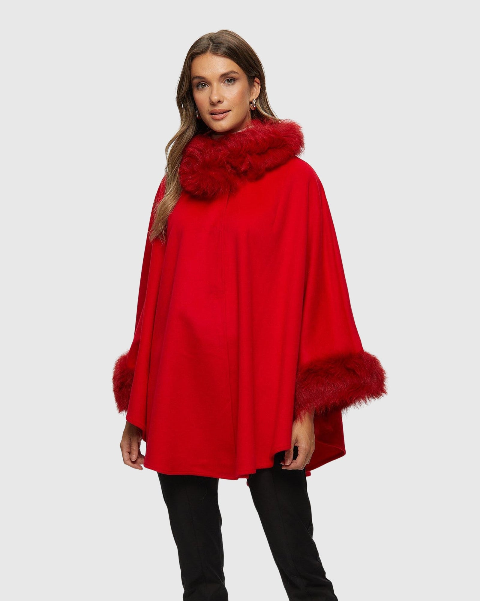 Select Cashmere & Wool Cape With Select Lamb Trim | Red